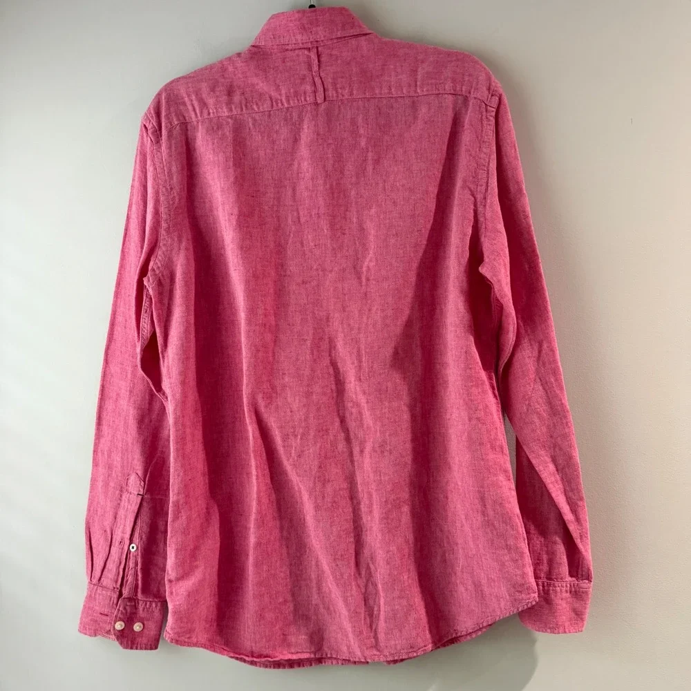 Banana‎ Republic Button Down Shirt Mens Small Pink Good Linen Cotton Long Sleeve